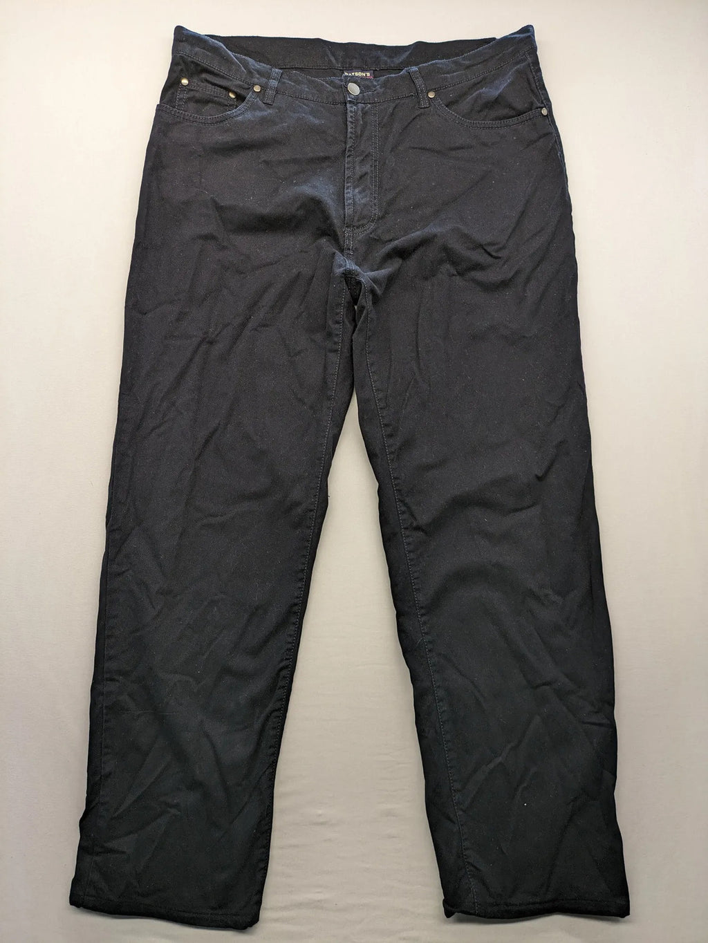 Watsons black straight jeans size 52 five-pocket design with zipper and stretch cotton.