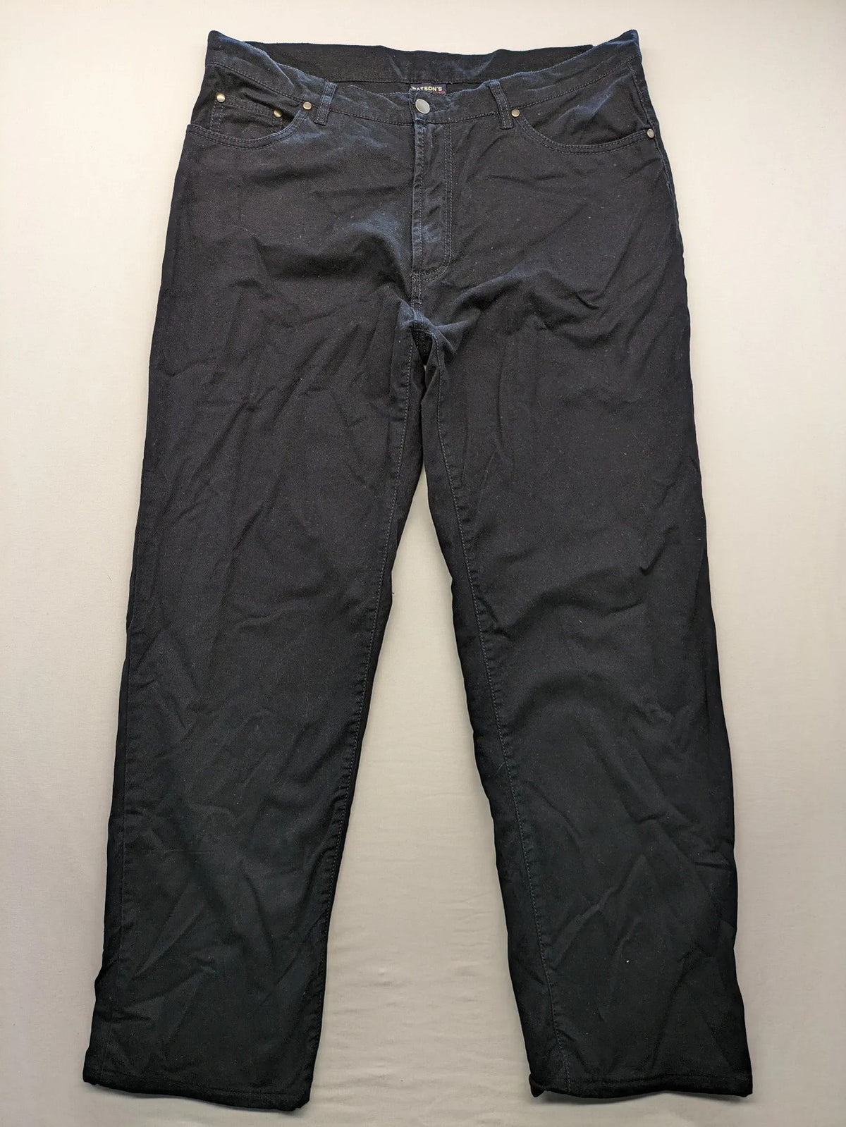 Watsons black straight jeans size 52 five-pocket design with zipper and stretch cotton.