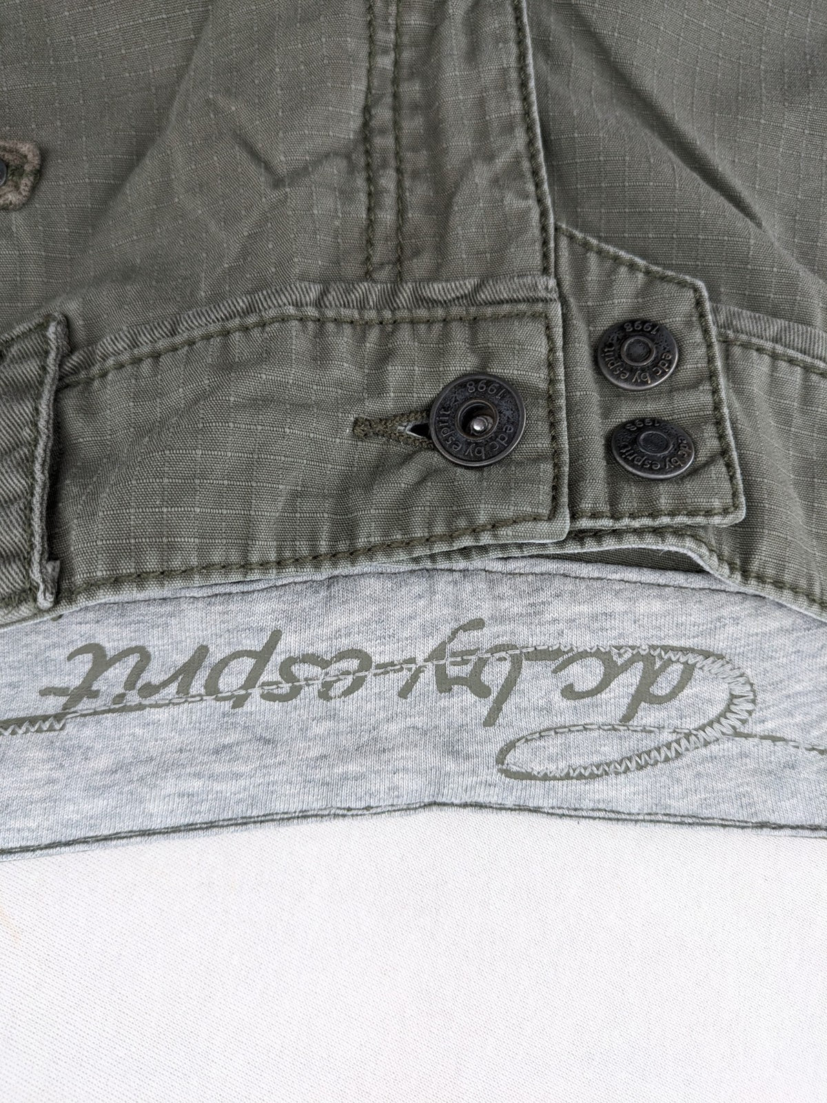 edc by Esprit khaki cargo pants ripstop fabric with multiple pockets and button fly