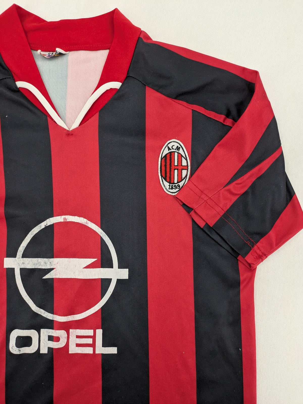 Opel AC Mailand soccer jersey black red white Shevchenko 7 vintage stripes