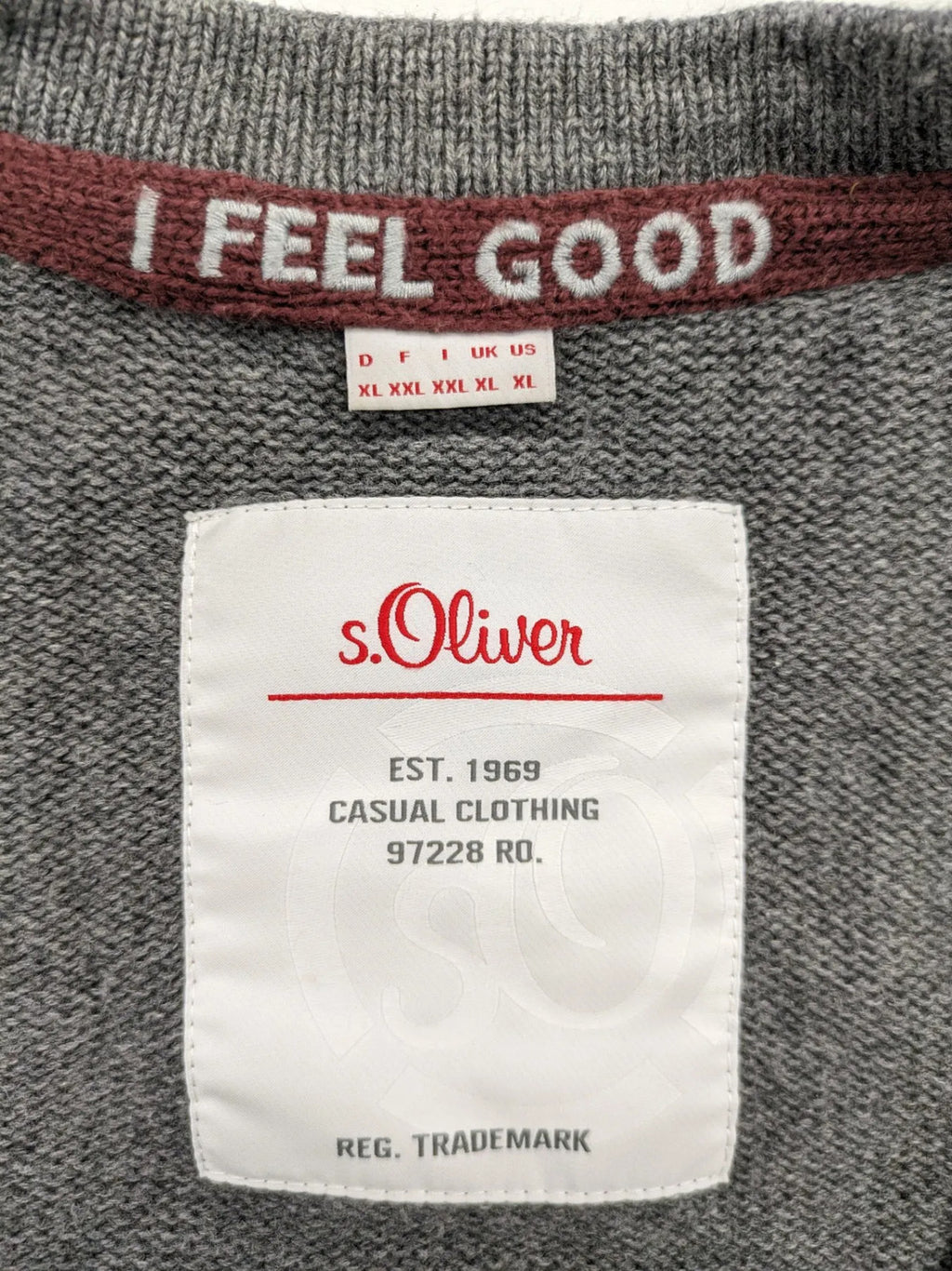 s.Oliver grey turtle neck jumper with varsity college patch and button closure.