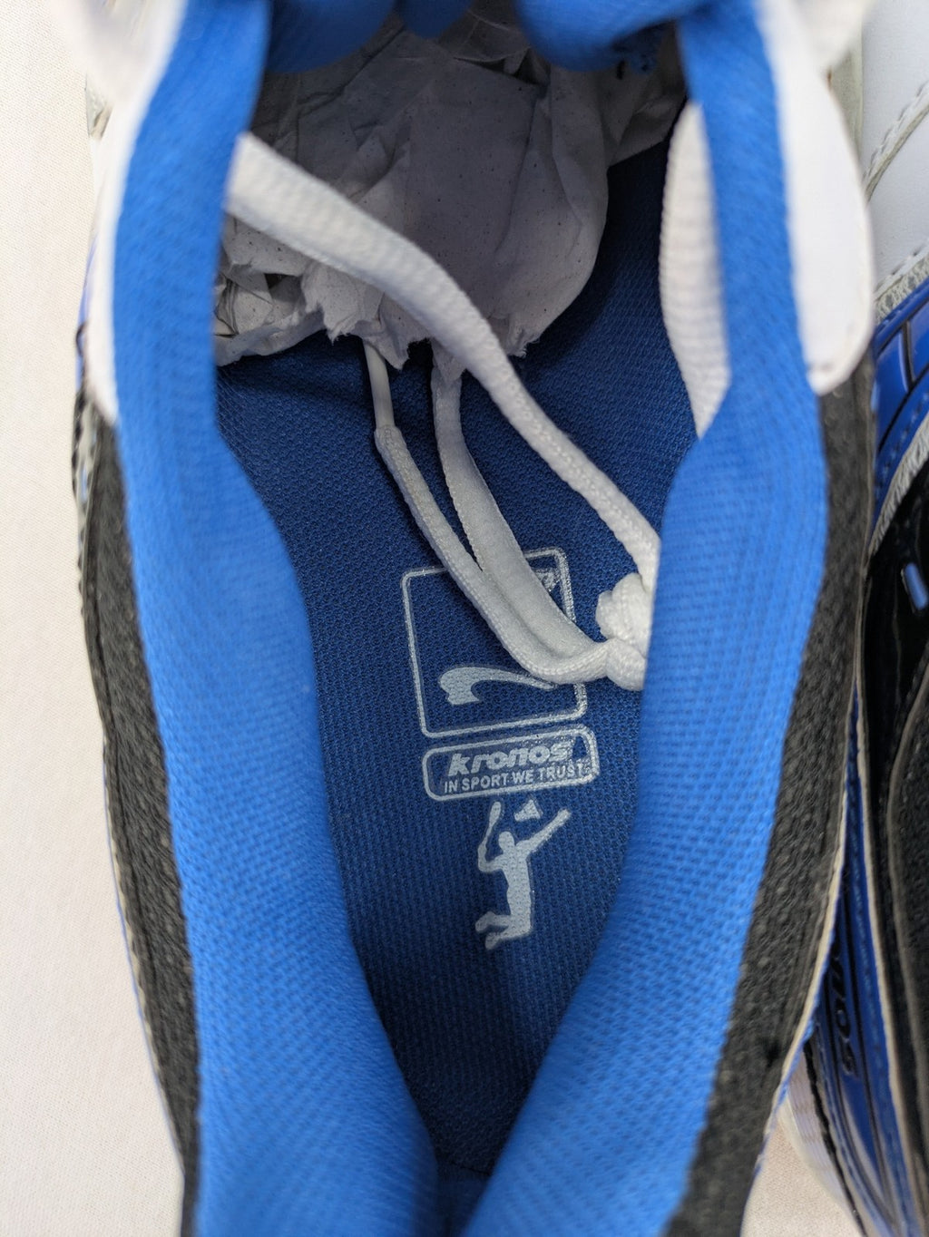 Kronos sports sneakers white, blue, and silver with durable rubber sole and classic design.