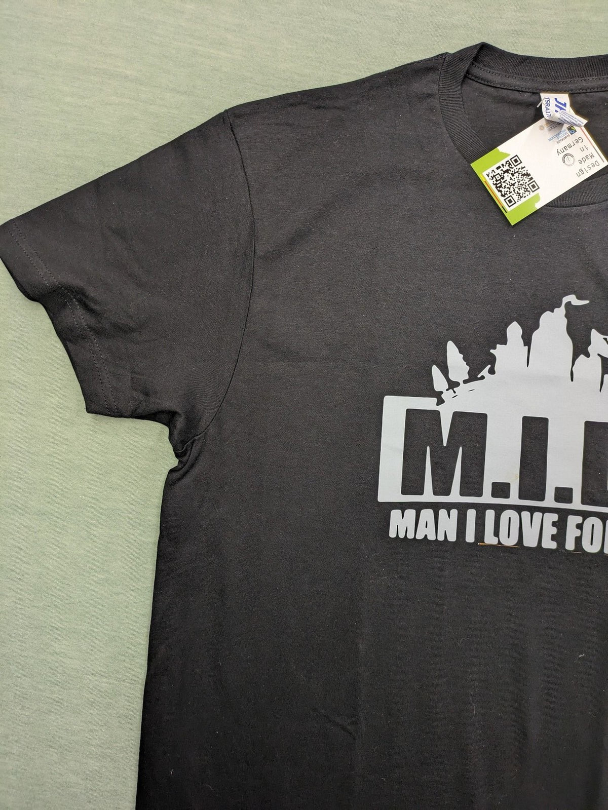 Fortnite black t-shirt with white "M.I.L.F. Man I Love Fortnite" graphic print.