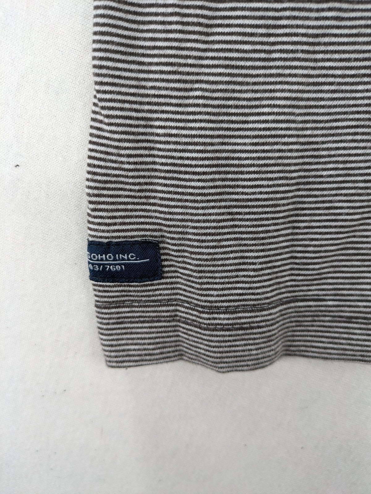 Pull&Bear grey striped Henley shirt with elbow patches and decorative shoulder flaps.