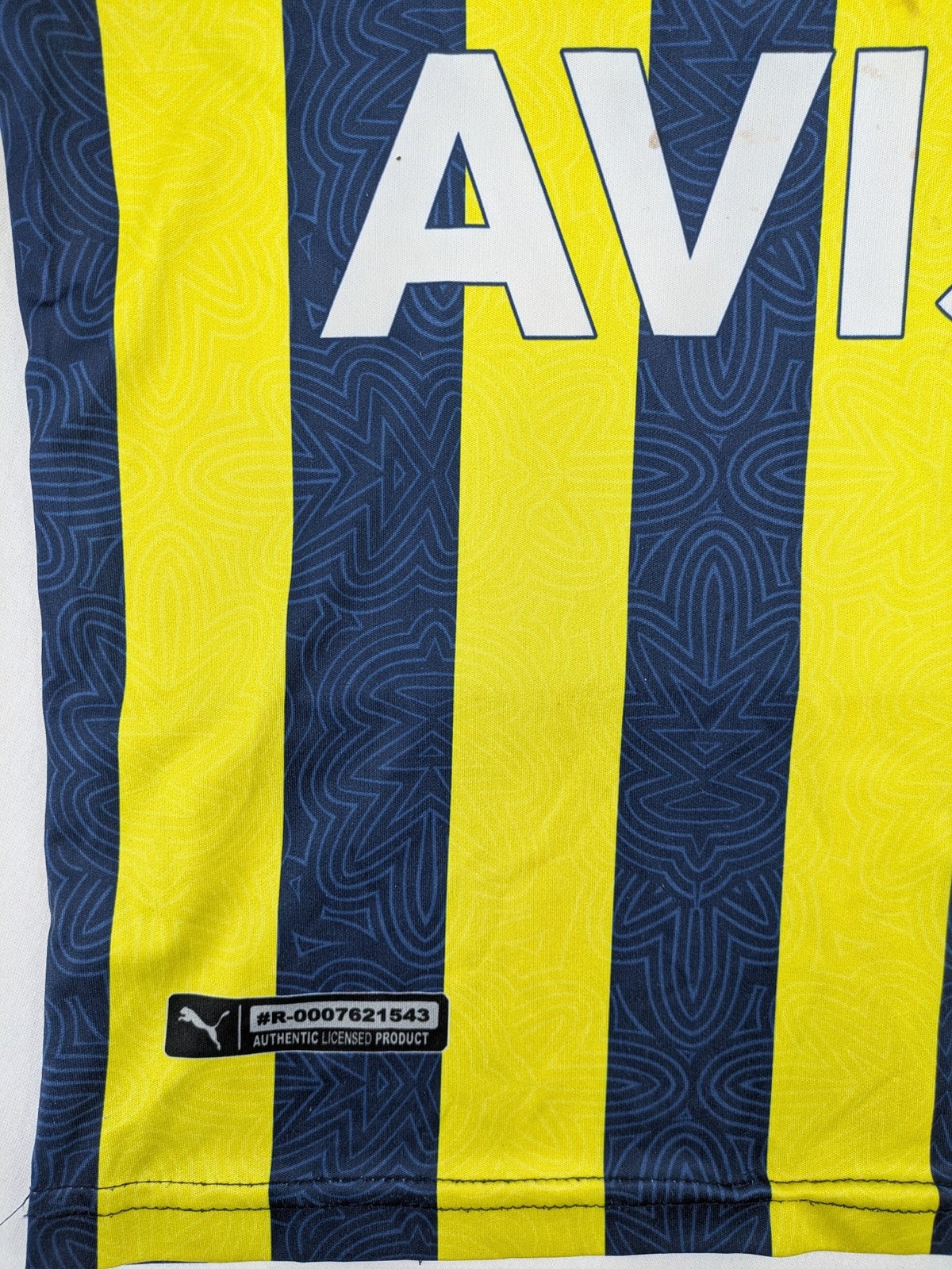 Puma Fenerbahçe kids jersey navy yellow with striped pattern and embroidered club logo.