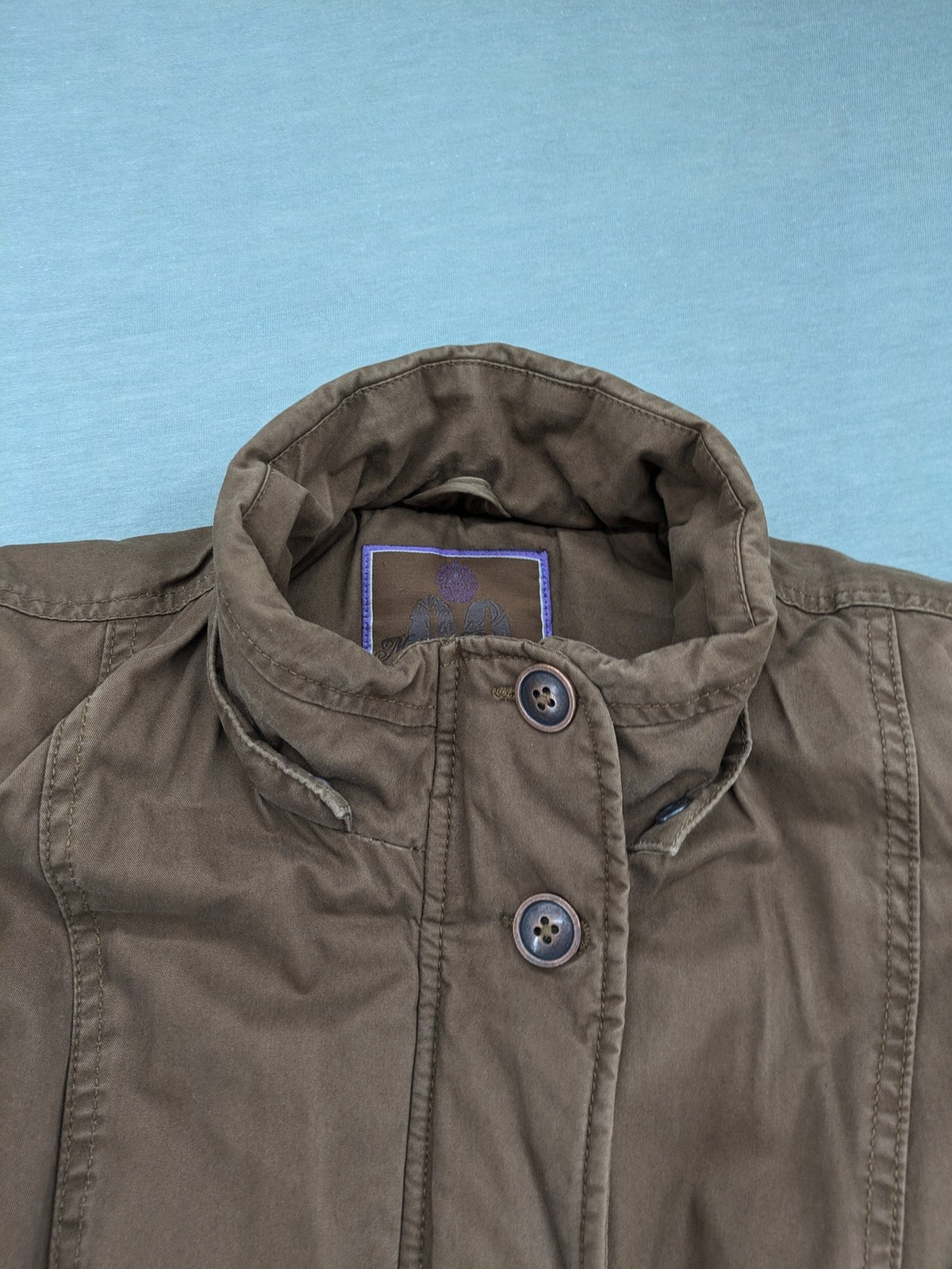 Cecilia Classics brown jacket quilted cotton with adjustable waist and zipper-button closure.