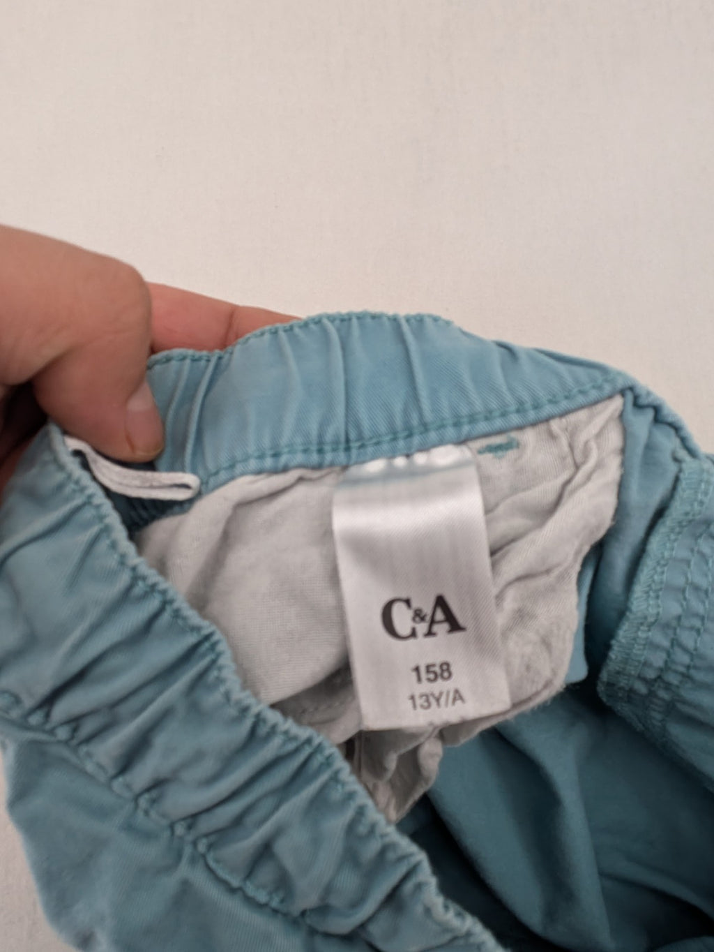 C&A blue shorts size 158 elastic waistband with drawstring, made of cotton.