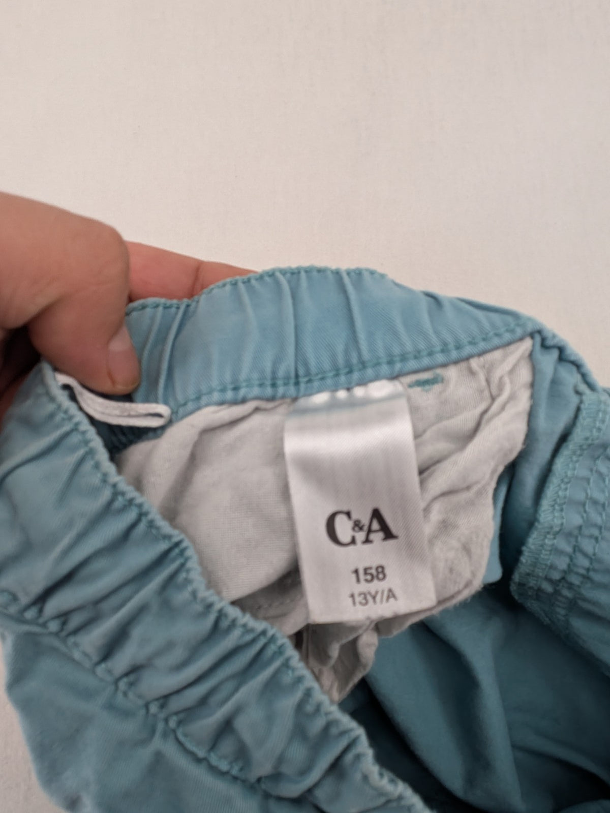 C&A blue shorts size 158 elastic waistband with drawstring, made of cotton.