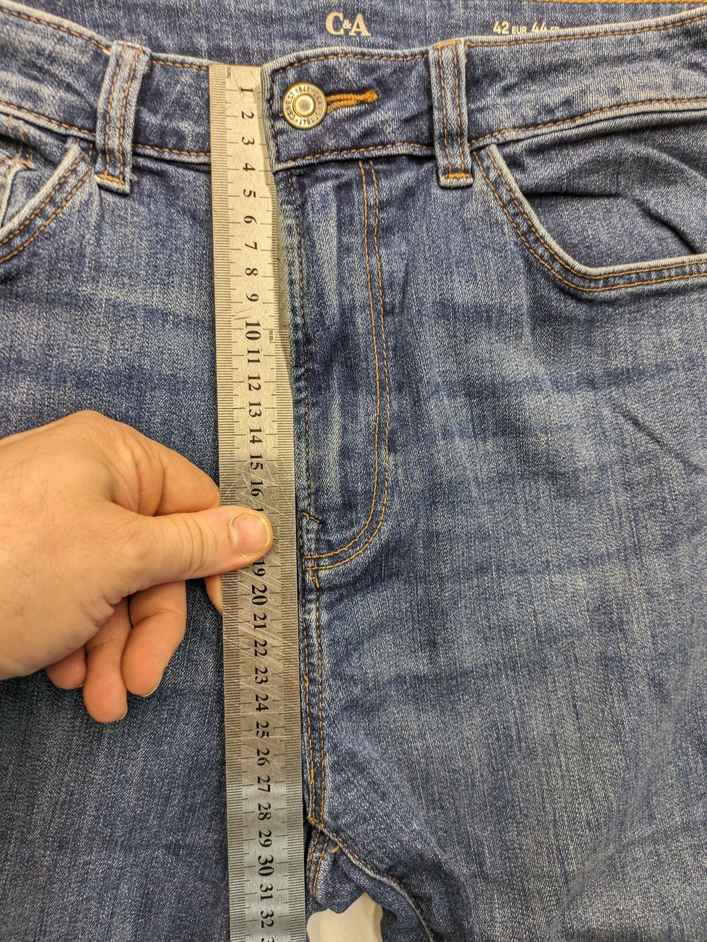 C&A blue high slim straight jeans with high waist, classic 5-pocket design, stretch denim.