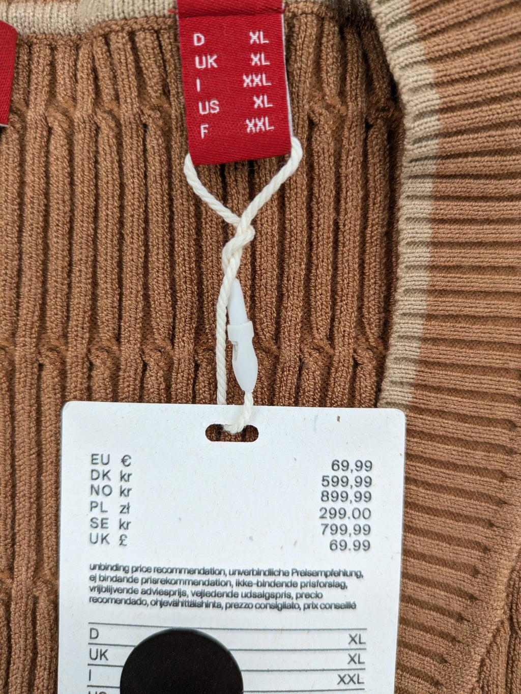 Esprit brown turtle neck jumper with ribbed texture and wide U-neckline.