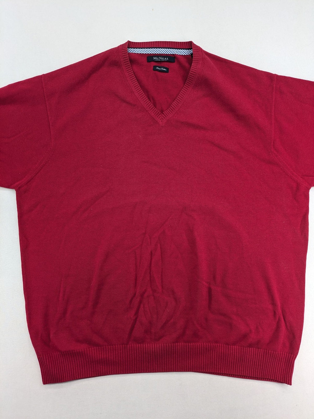 McNeal red turtle neck jumper V-neck design with ribbed cuffs and hem.