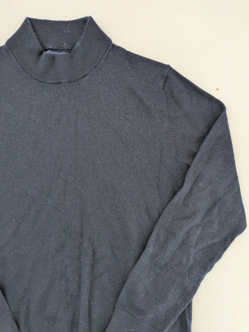 Christian Berg navy turtle neck jumper with ribbed cuffs and high wool blend.