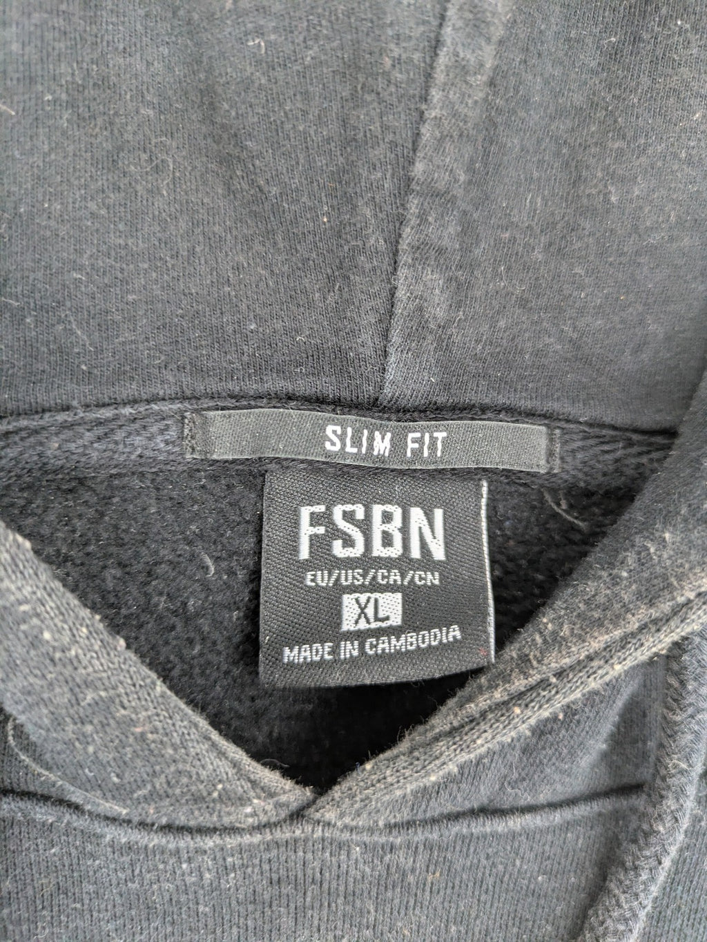 FSBN black hoodie with "BE ORIGINAL OR DIE" graphic print, slim fit, cotton-polyester blend.