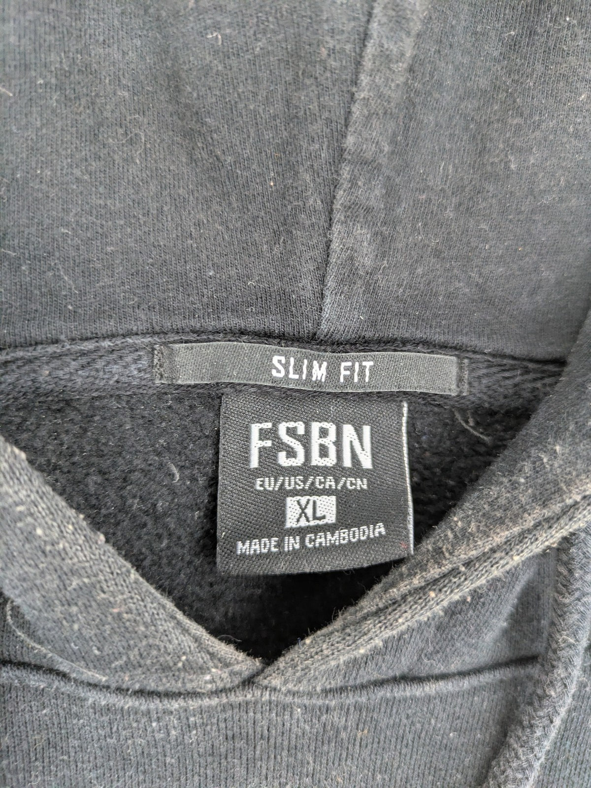 FSBN black hoodie with "BE ORIGINAL OR DIE" graphic print, slim fit, cotton-polyester blend.