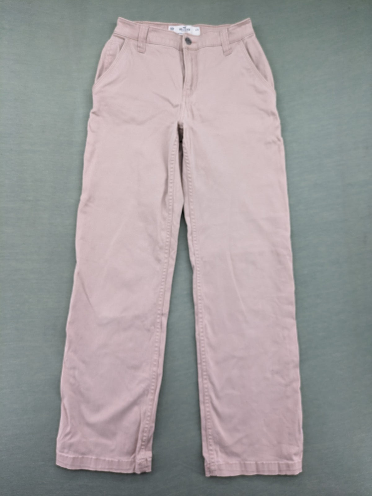 Hollister straight jeans beige high-rise with utility pockets and relaxed fit.