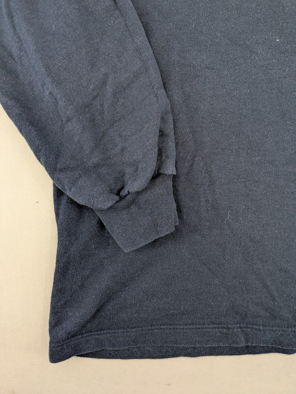 H.I.S navy turtle neck jumper with grey horizontal stripes and classic polo collar.