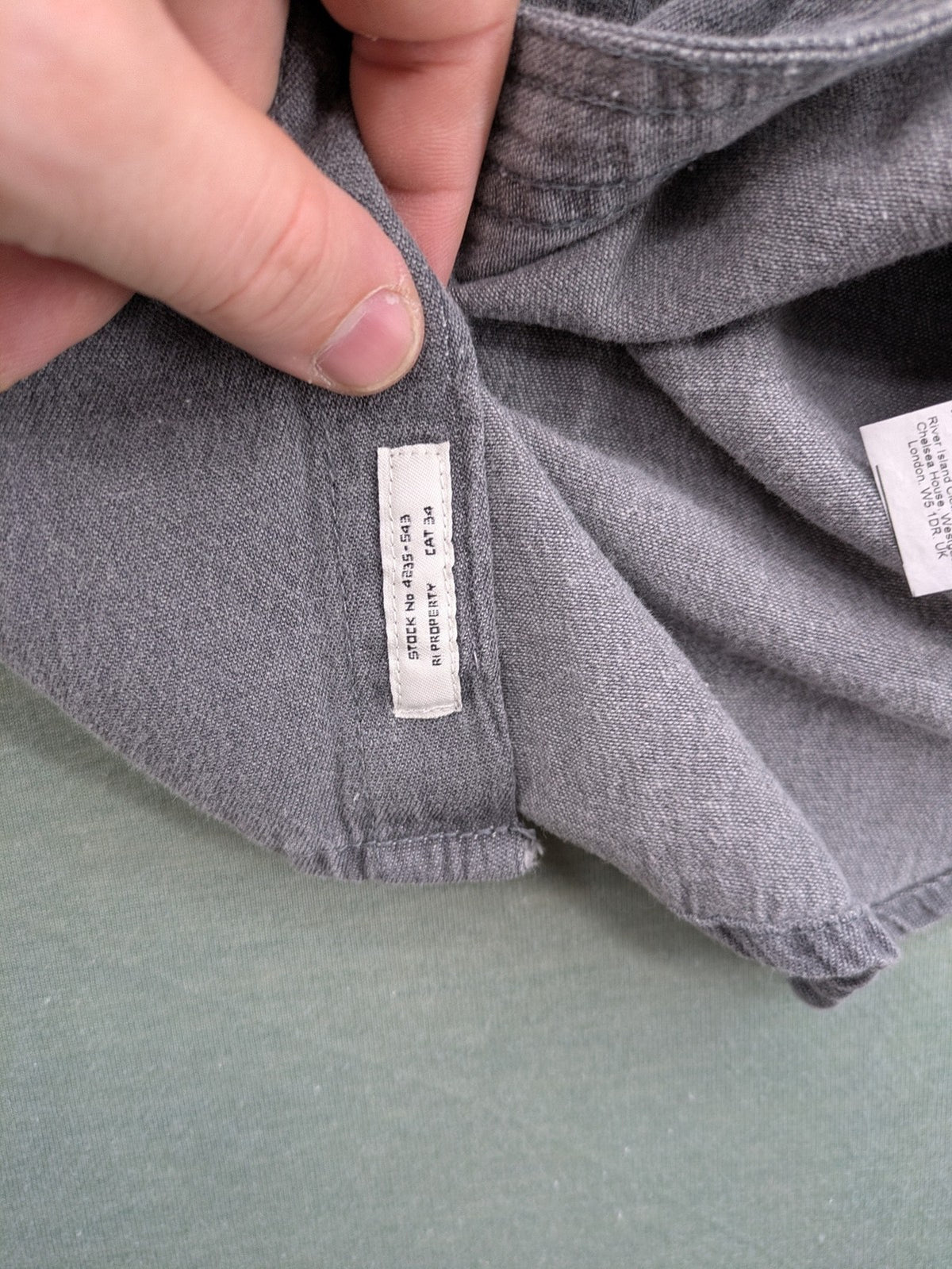 River Island grey button-down shirt with chest pocket and classic collar.