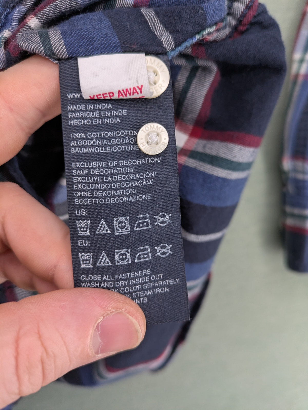 Tommy Hilfiger long-sleeve shirt multi-colored check pattern with embroidered logo tag.