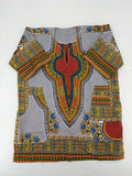 Kaftan multi Dashiki top grey with tribal patterns and front pockets, V-neck design.