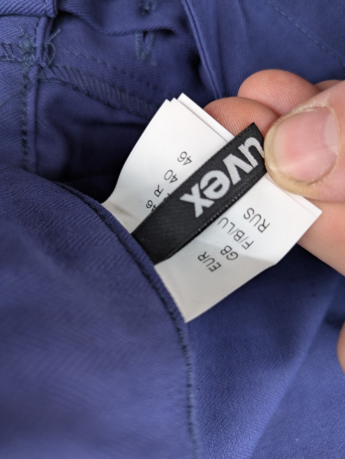 Uvex blue work pants 100% cotton with elastic waistband and straight leg design.