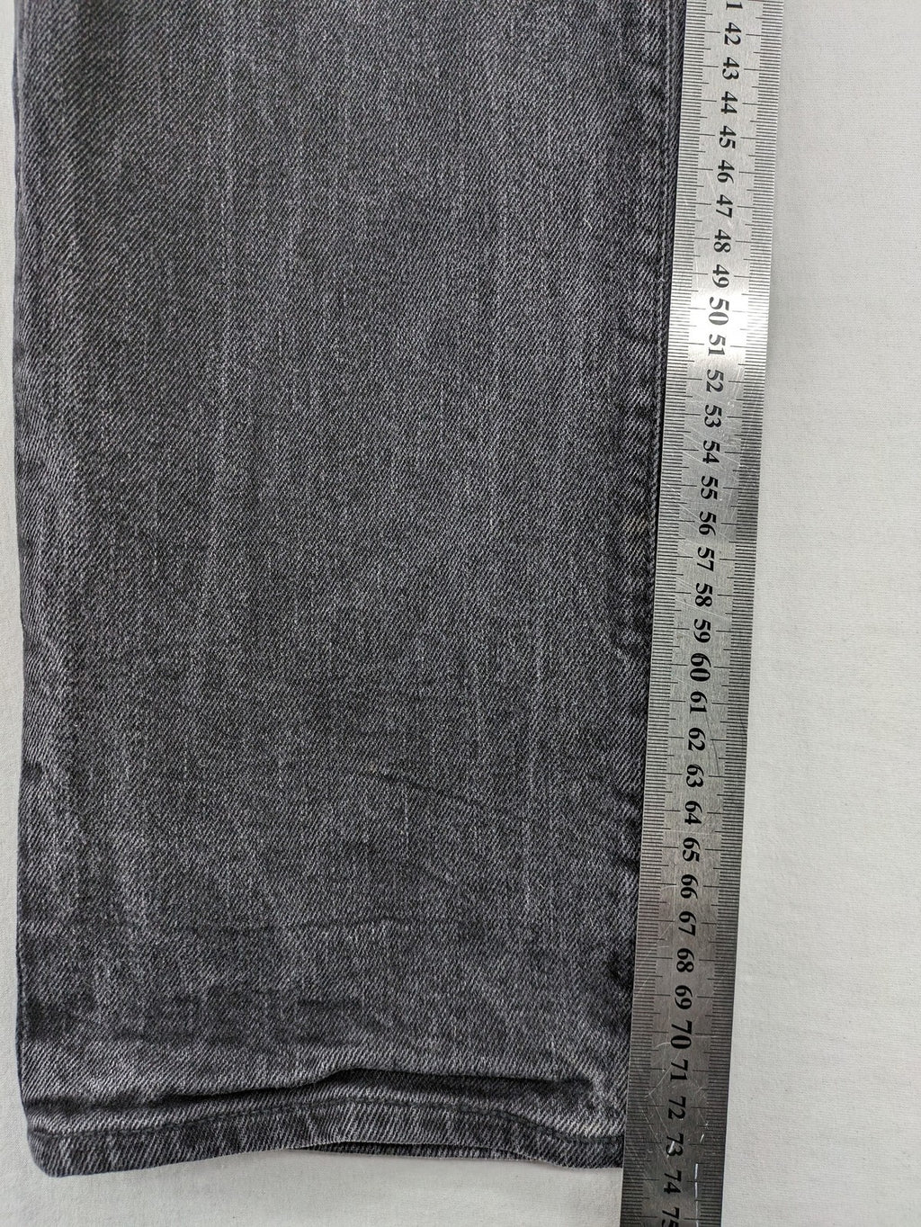 H&M grey straight jeans regular fit dark wash cotton blend with classic styling.
