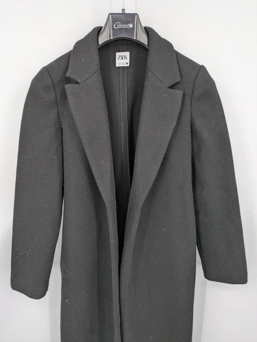Zara black long coat open front sharp lapel classic design size S