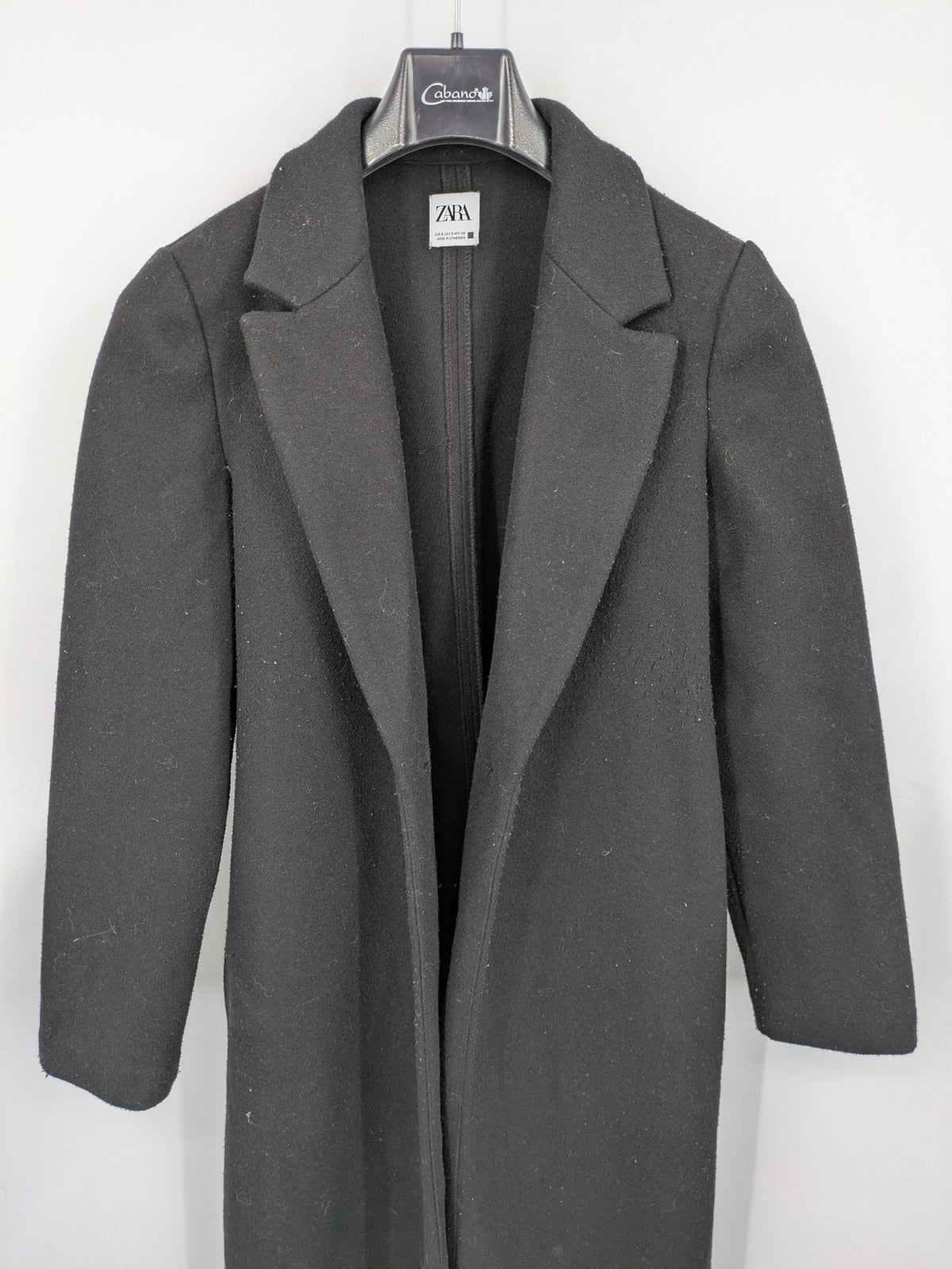 Zara black long coat open front sharp lapel classic design size S