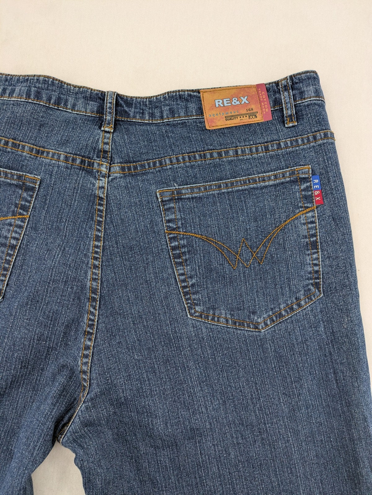 RE&X blue straight jeans medium wash 5-pocket design with stretch denim material