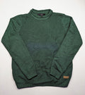 Broken Standard turtle neck jumper green waffle knit texture with classic round neckline.