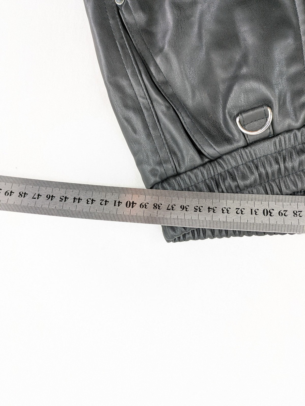 FB Sister grey jogger pants high waist with elastic waistband and drawstring, faux leather material.