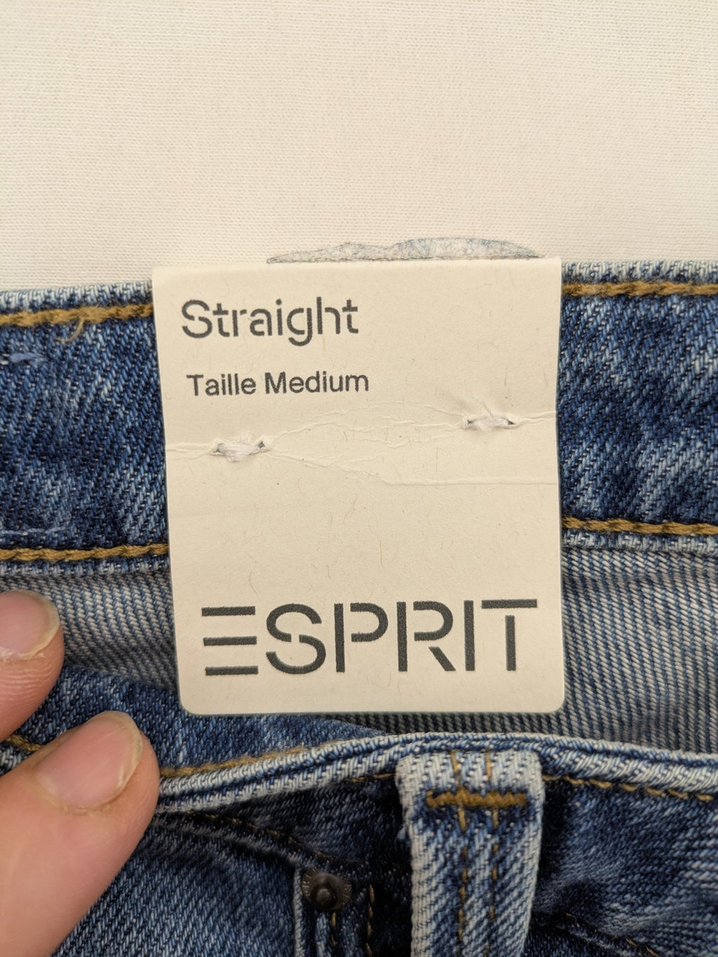 Esprit blue straight leg jeans medium rise with washed finish and cotton-stretch blend.