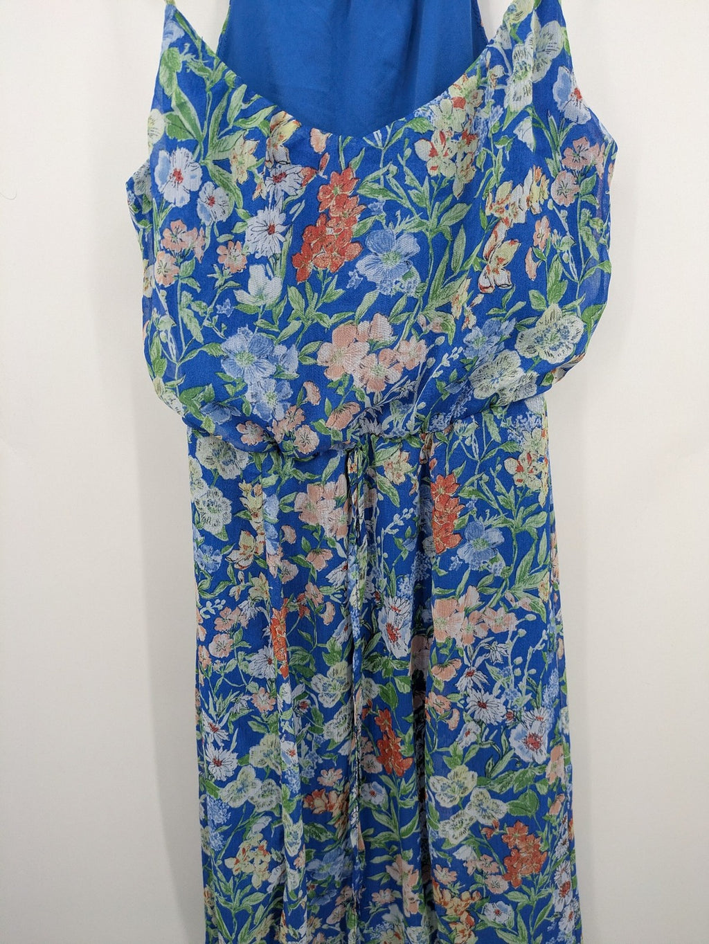 edc by Esprit multi floral midi dress blue chiffon fabric adjustable spaghetti straps