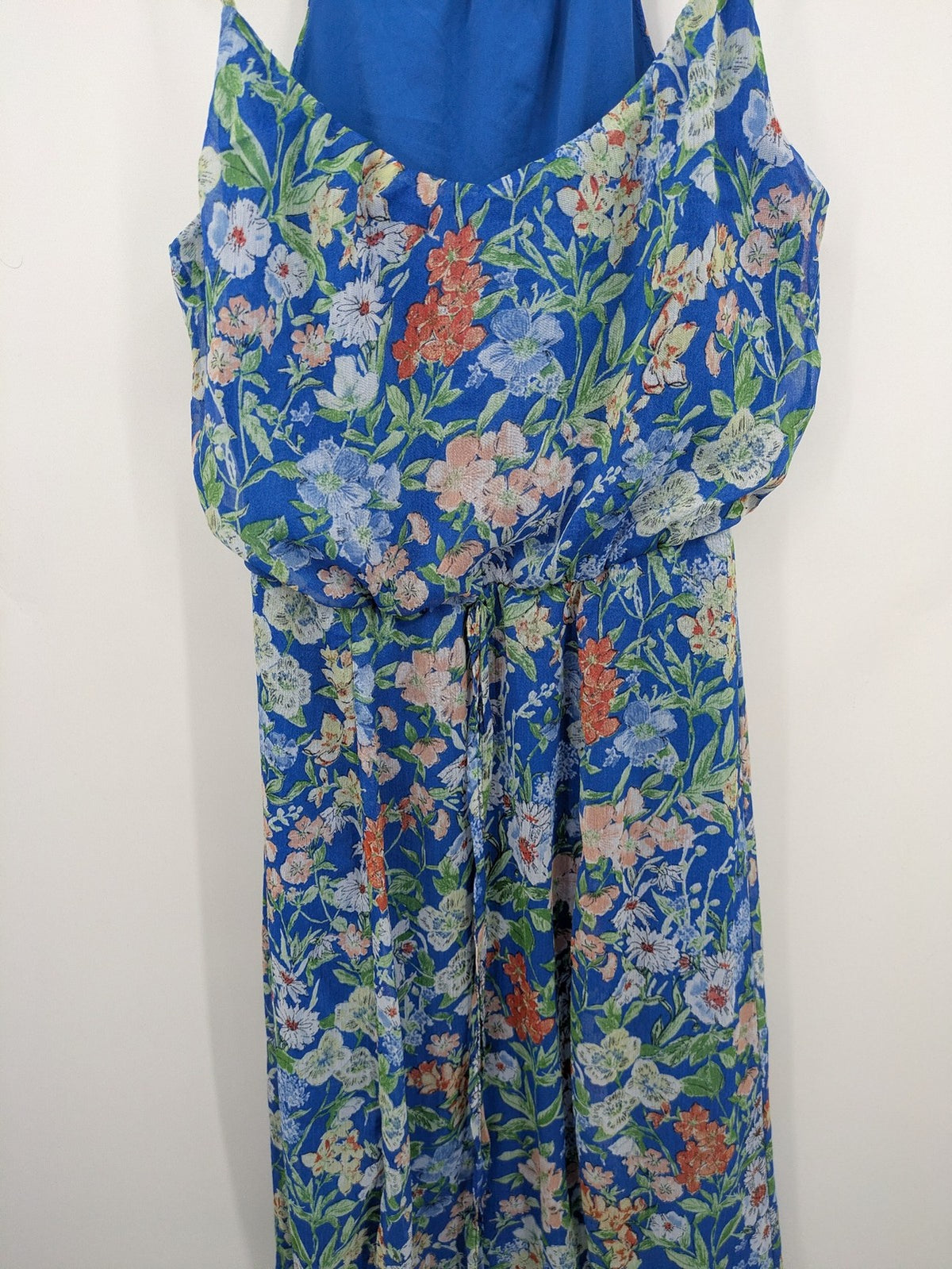 edc by Esprit multi floral midi dress blue chiffon fabric adjustable spaghetti straps