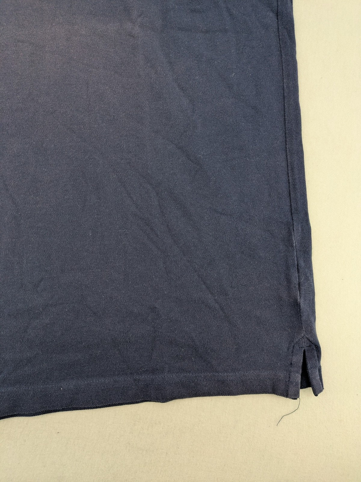 XXL navy polo shirt with grey contrast collar and cuffs, 100% cotton material.
