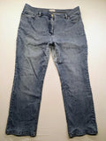 Angels blue straight jeans with five-pocket design and vertical front seams.