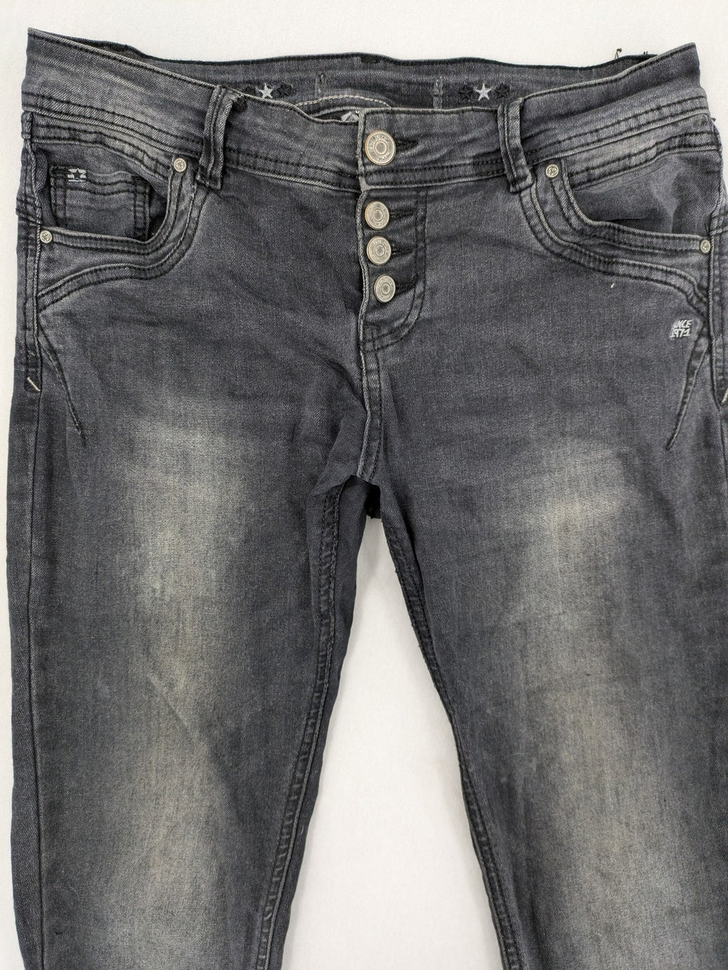 multiblu grey skinny jeans faded wash five-pocket design with button closure
