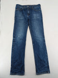 Mustang blue tapered jeans with slim fit, medium rise, and classic denim texture.