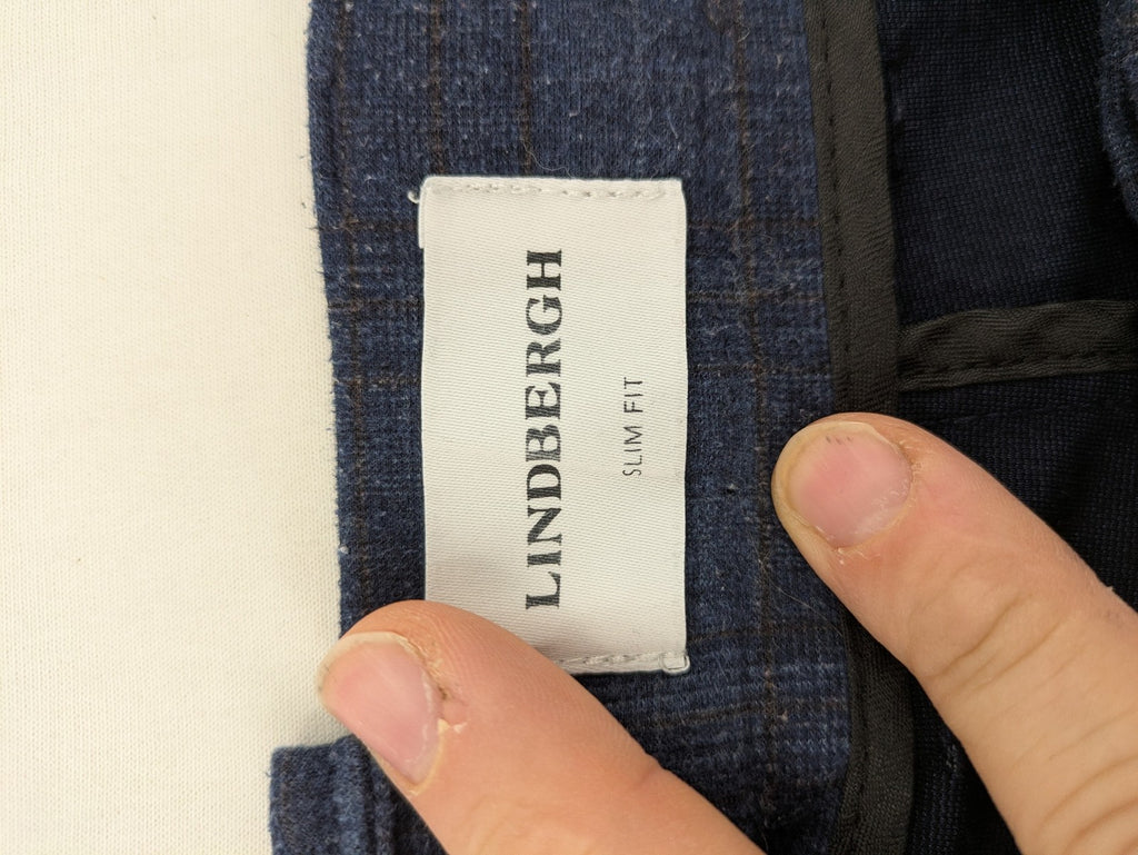 Lindbergh pink pants slim fit with blue-black check pattern and Superflex technology.