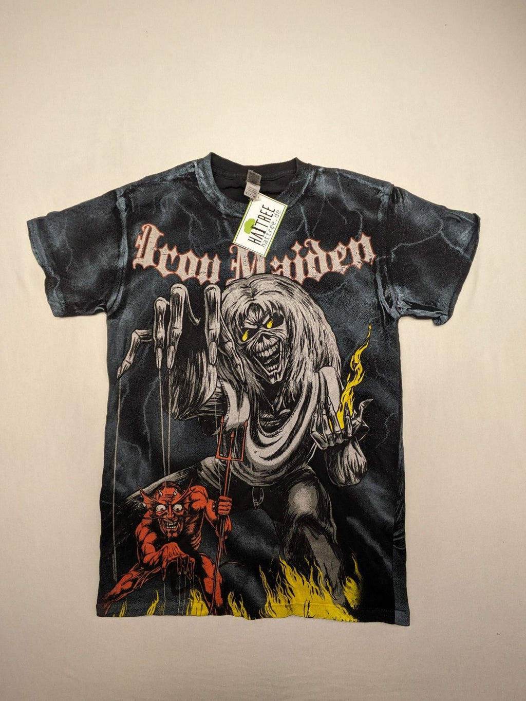 Iron Maiden multi t-shirt featuring "The Number of the Beast" artwork and all-over lightning print.