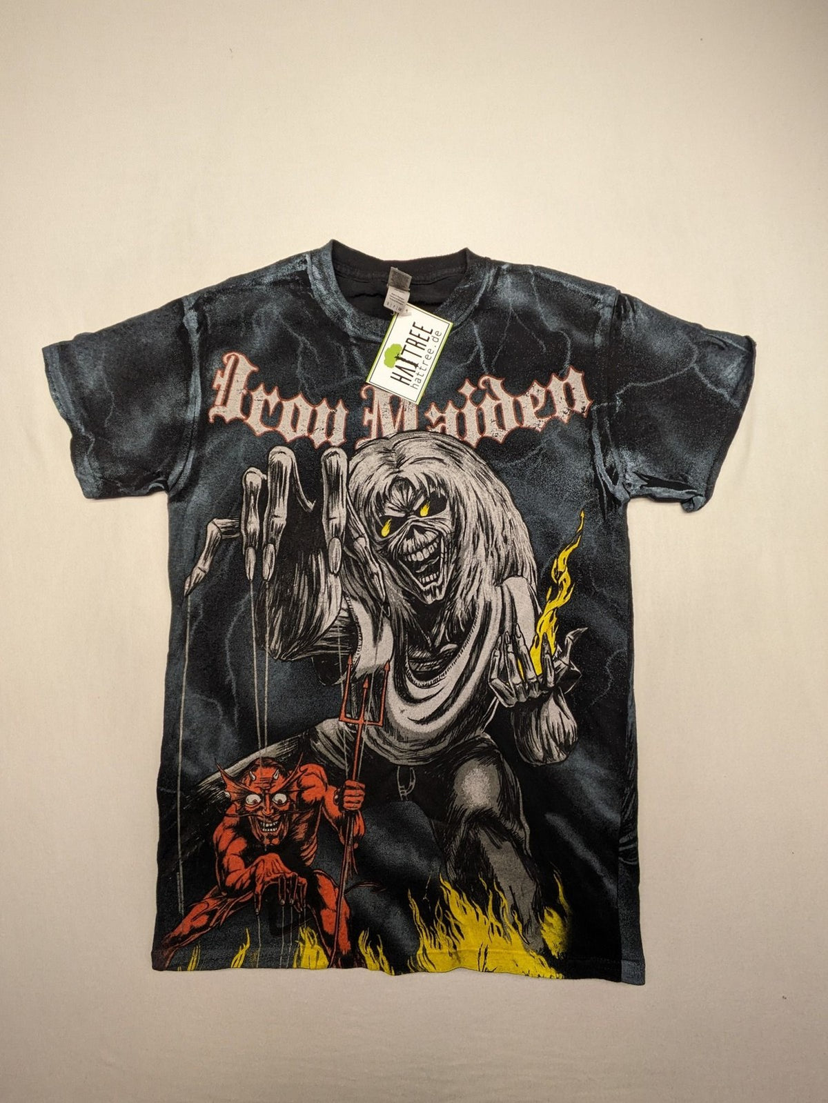 Iron Maiden multi t-shirt featuring "The Number of the Beast" artwork and all-over lightning print.