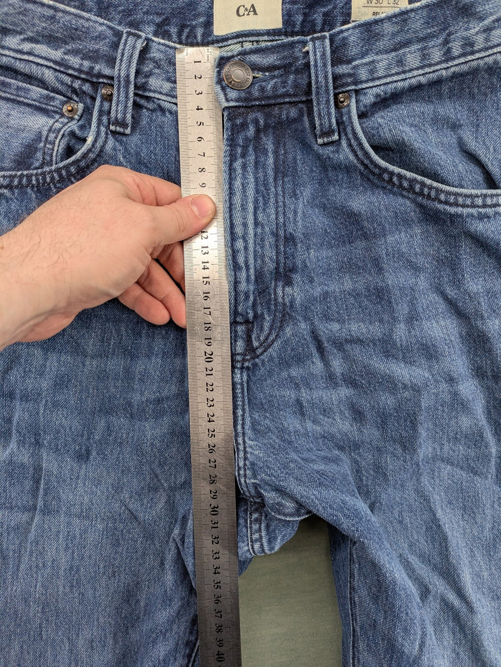 C&A blue straight jeans relaxed fit classic 5-pocket style washed denim look