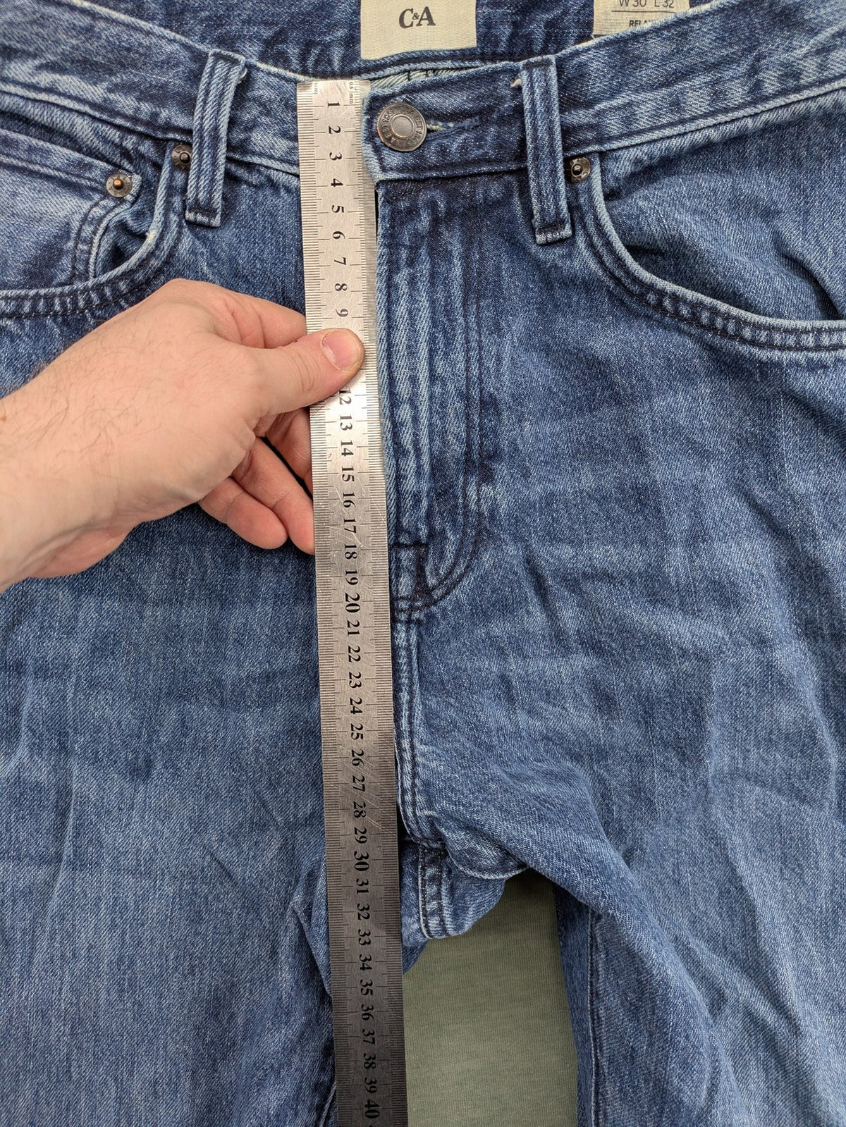 C&A blue straight jeans relaxed fit classic 5-pocket style washed denim look