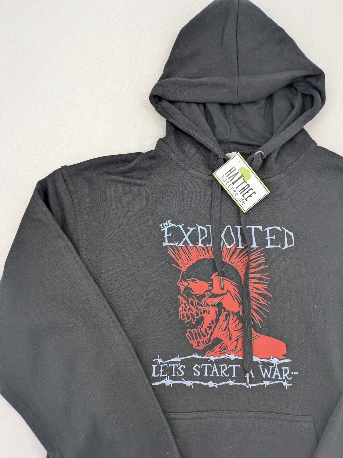 The Exploited black zip-through hoodie with large front print of skull and logo.