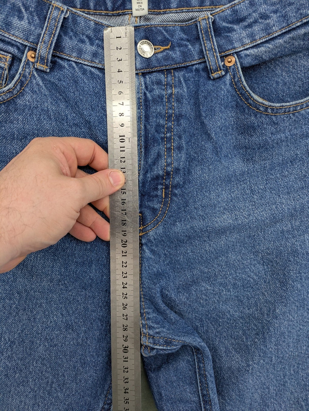 H&M blue straight jeans high rise button fly durable cotton vintage style