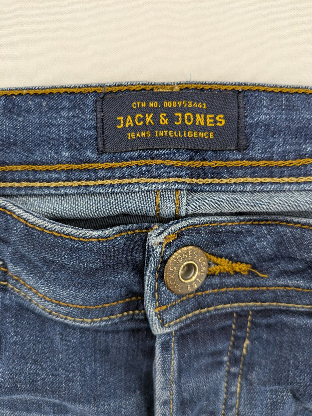 Jack & Jones blue straight jeans Glenn Slim Fit with classic button fly and denim stretch.