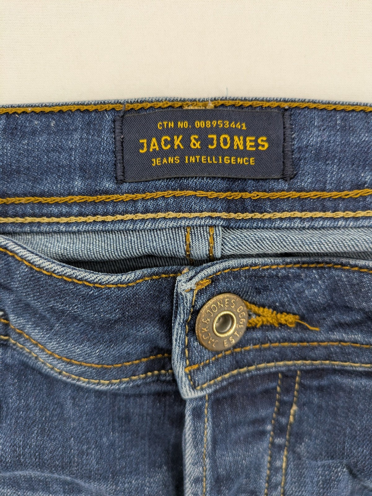 Jack & Jones blue straight jeans Glenn Slim Fit with classic button fly and denim stretch.