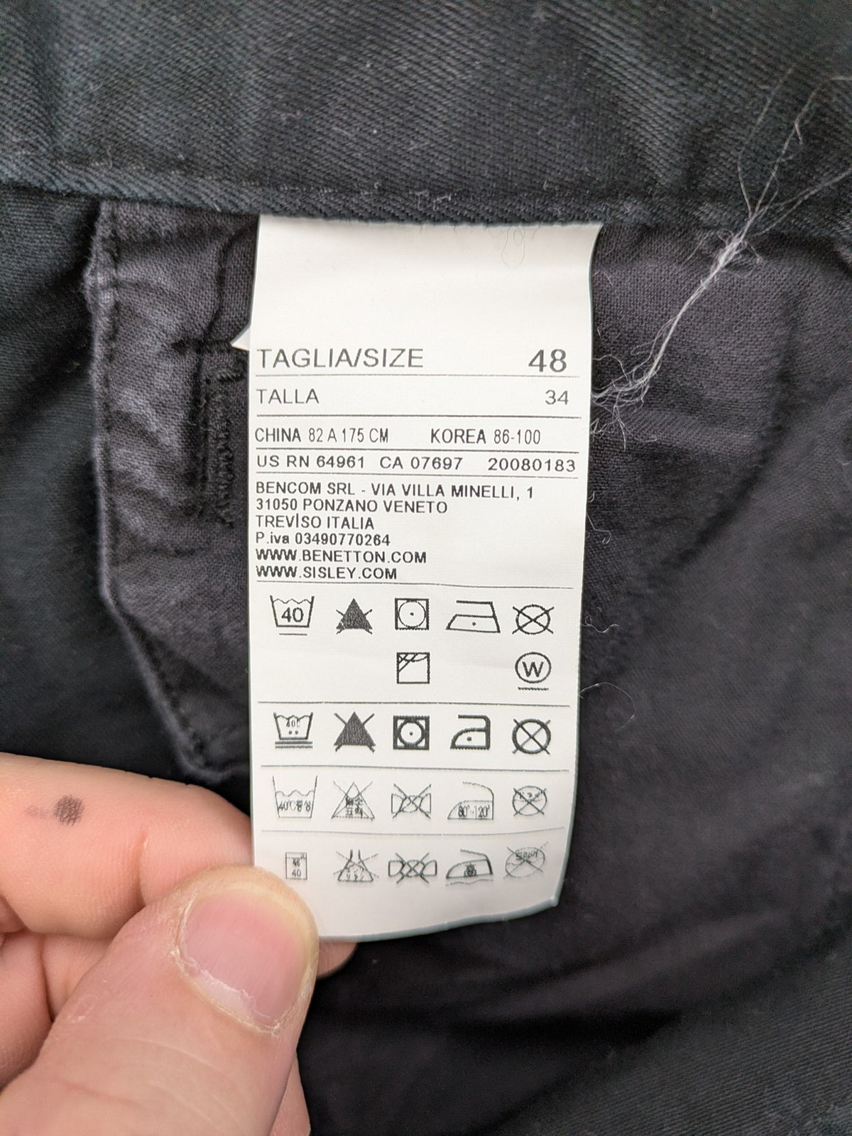 Sisley grey chino pants straight fit button fly classic style cotton material