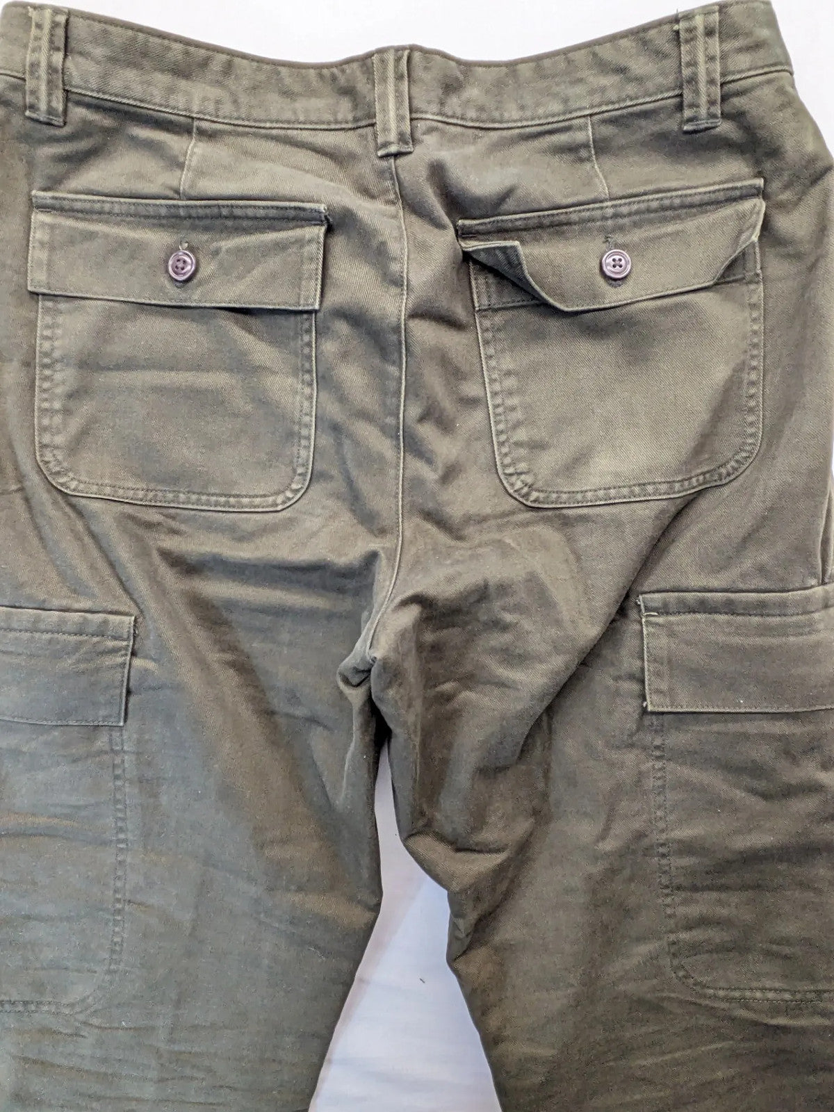 Lands' End green cargo pants with plaid flannel lining and traditional fit design.