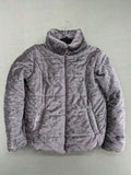 Periot grey puffer jacket with high collar and O-ring zipper detail in velvet texture.
