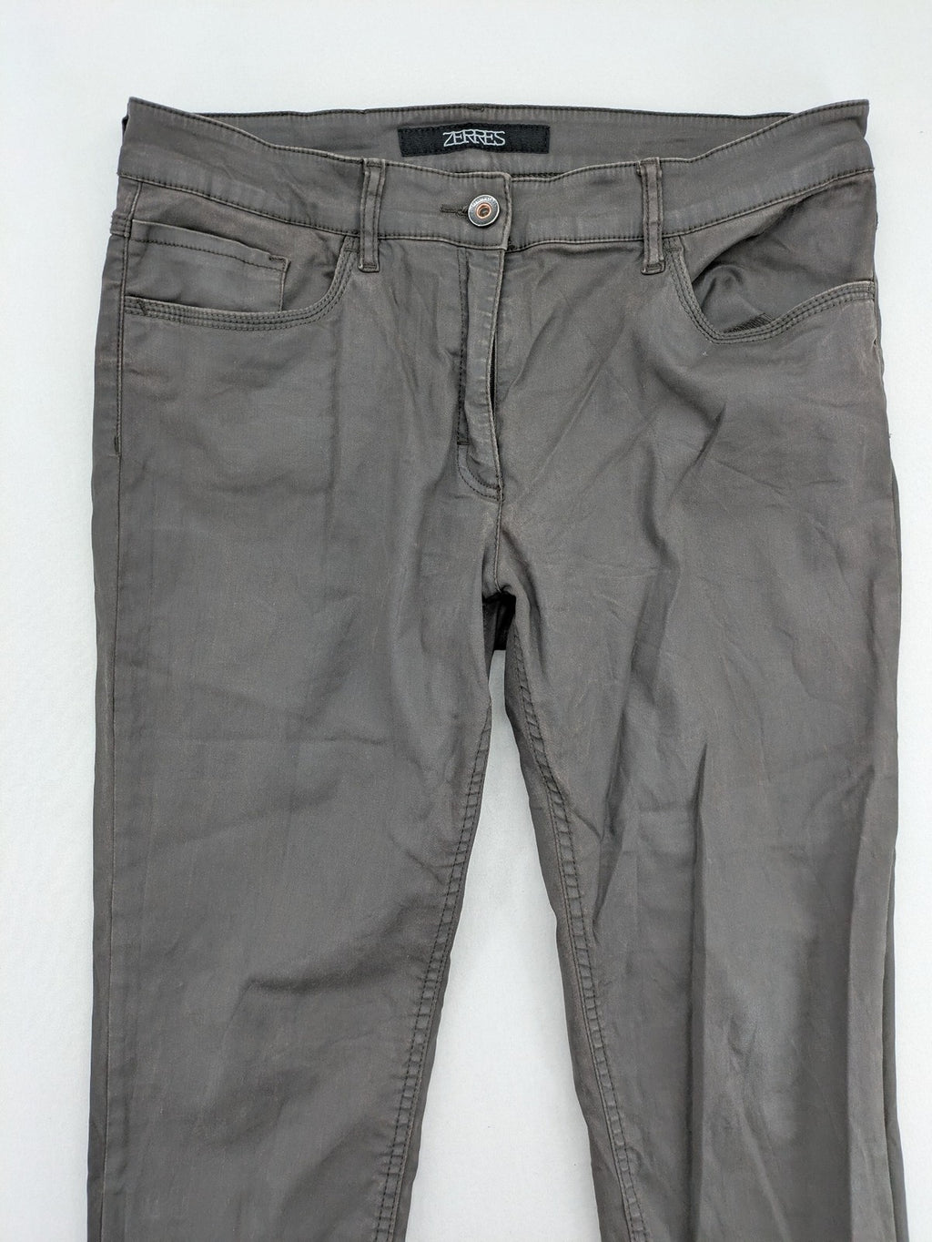Zerres grey slim fit chino pants with ankle zippers and classic 5-pocket design.